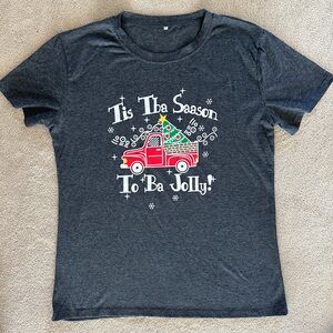 Gray T-Shirt with Festive Red Truck Design